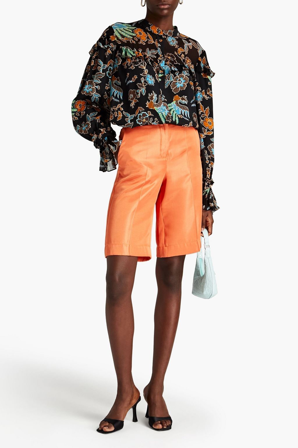 DIANE VON FURSTENBERG Tammana crepon-paneled floral-print crepe de chine blouse