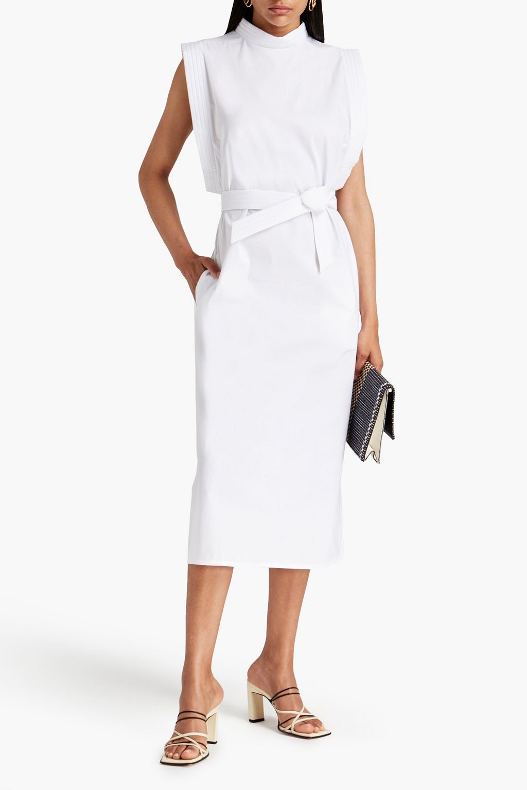 PIECE OF WHITE Stella Midikleid aus Popeline aus einer Baumwollmischung mit Gürtel
