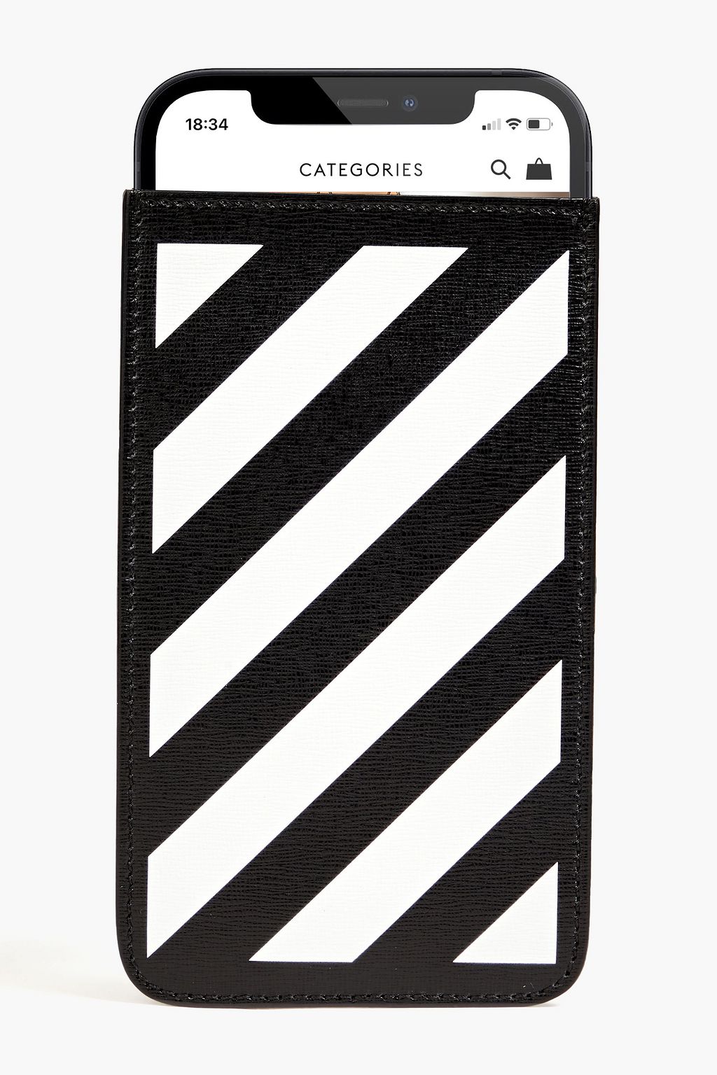 OFF-WHITE™ Striped textured-leather phone pouch
