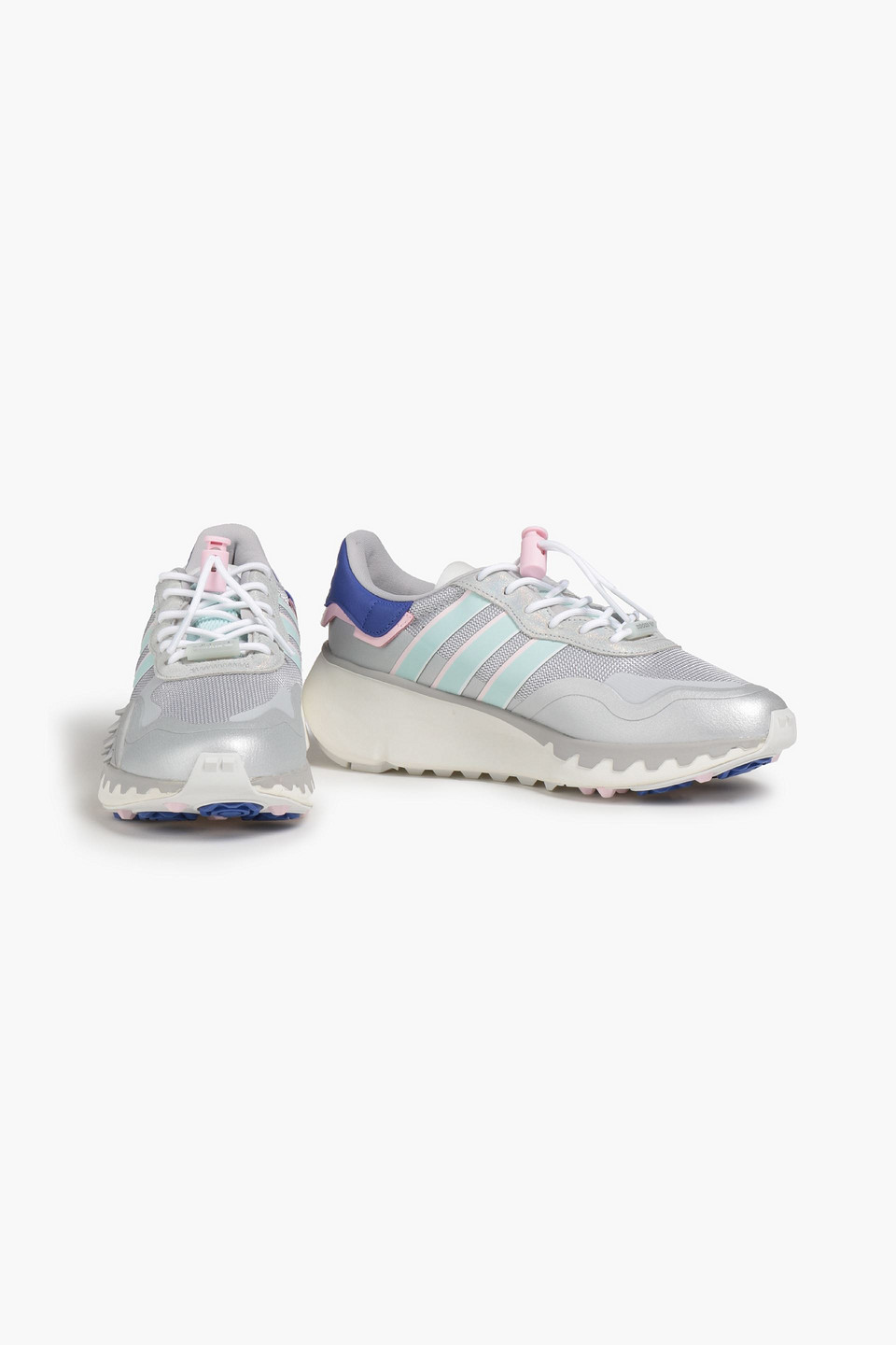 Adidas Originals Choigo Metallic Faux Leather And Stretch-knit Trainers In Grey