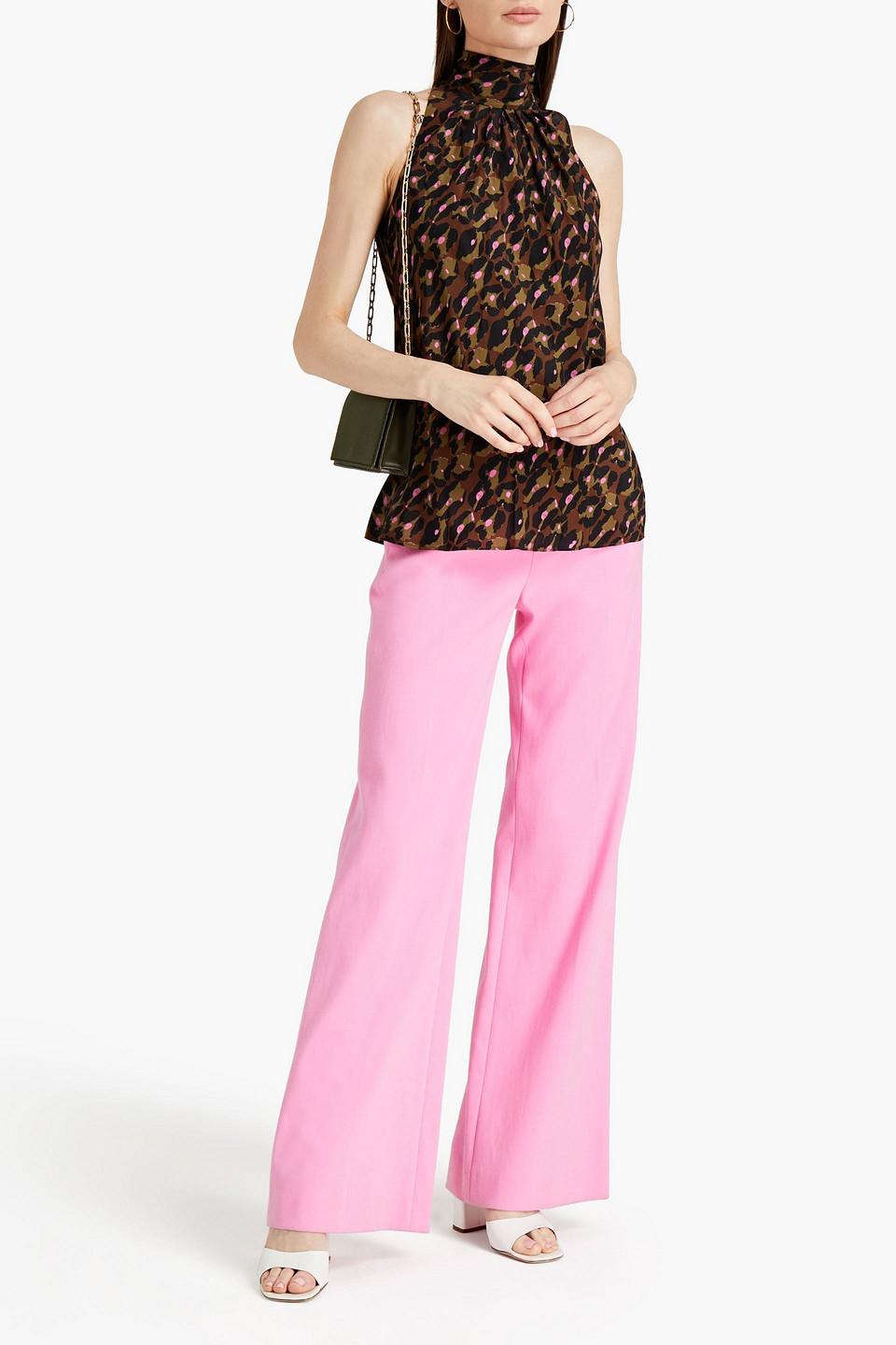 Diane Von Furstenberg Dove Pleated Crepe De Chine Top In Animal Print