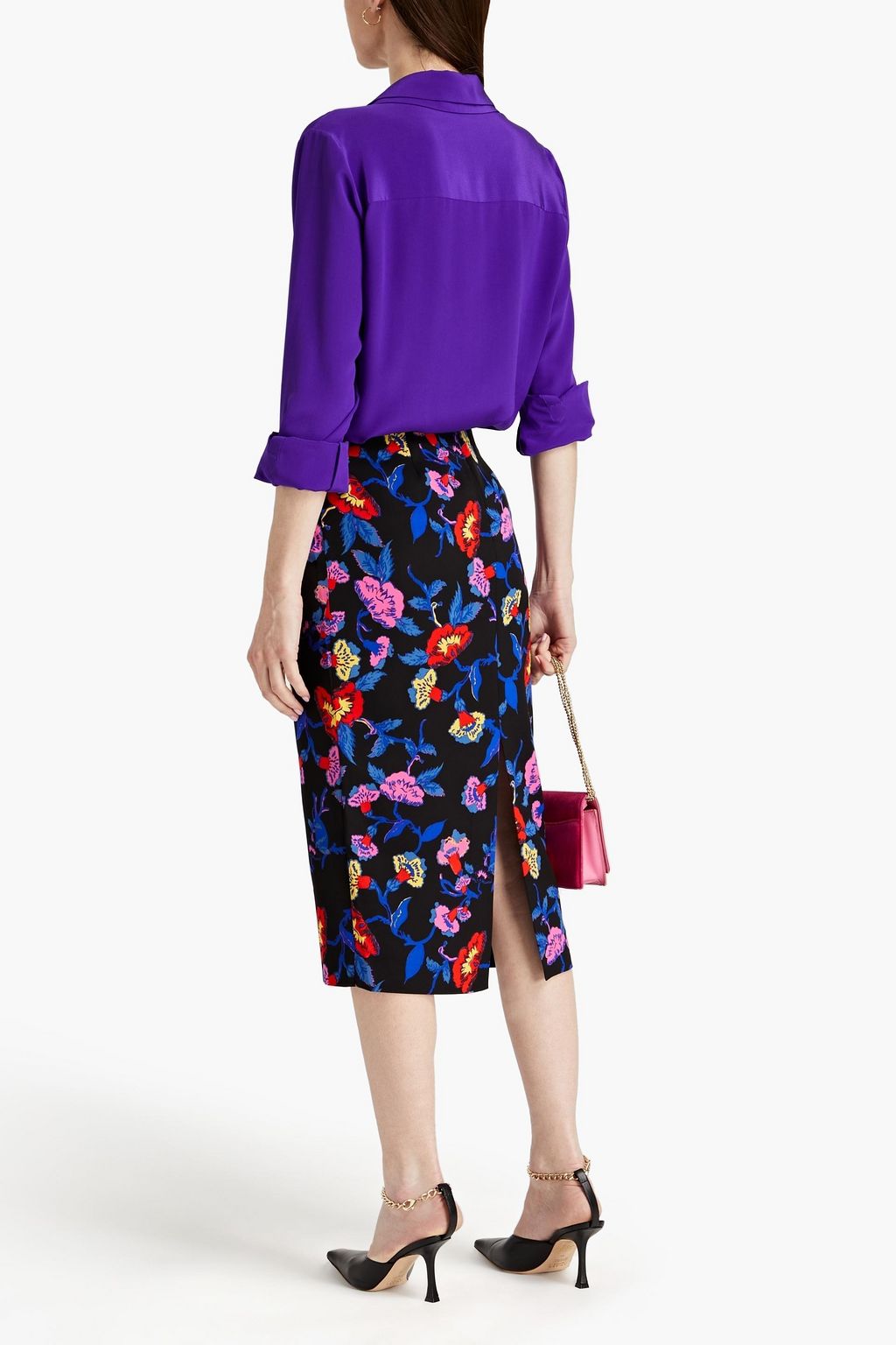 DIANE VON FURSTENBERG Kara floral-print crepe midi pencil skirt