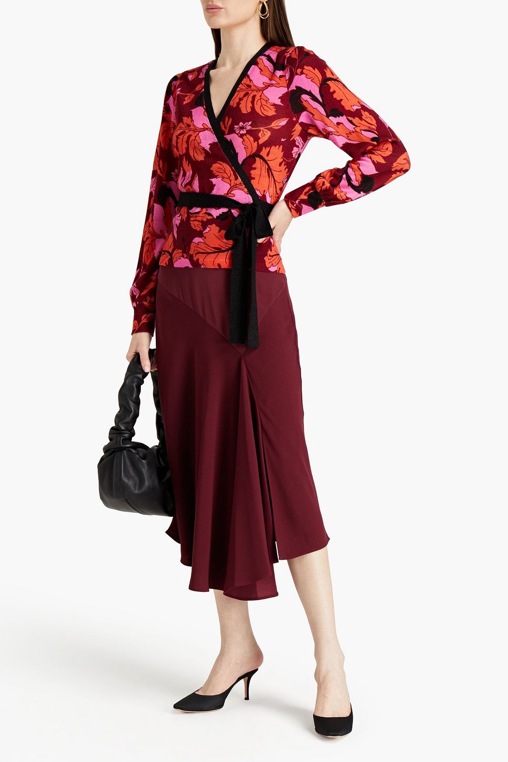 DIANE VON FURSTENBERG Analisa 드레이프 크레이프 미디 스커트