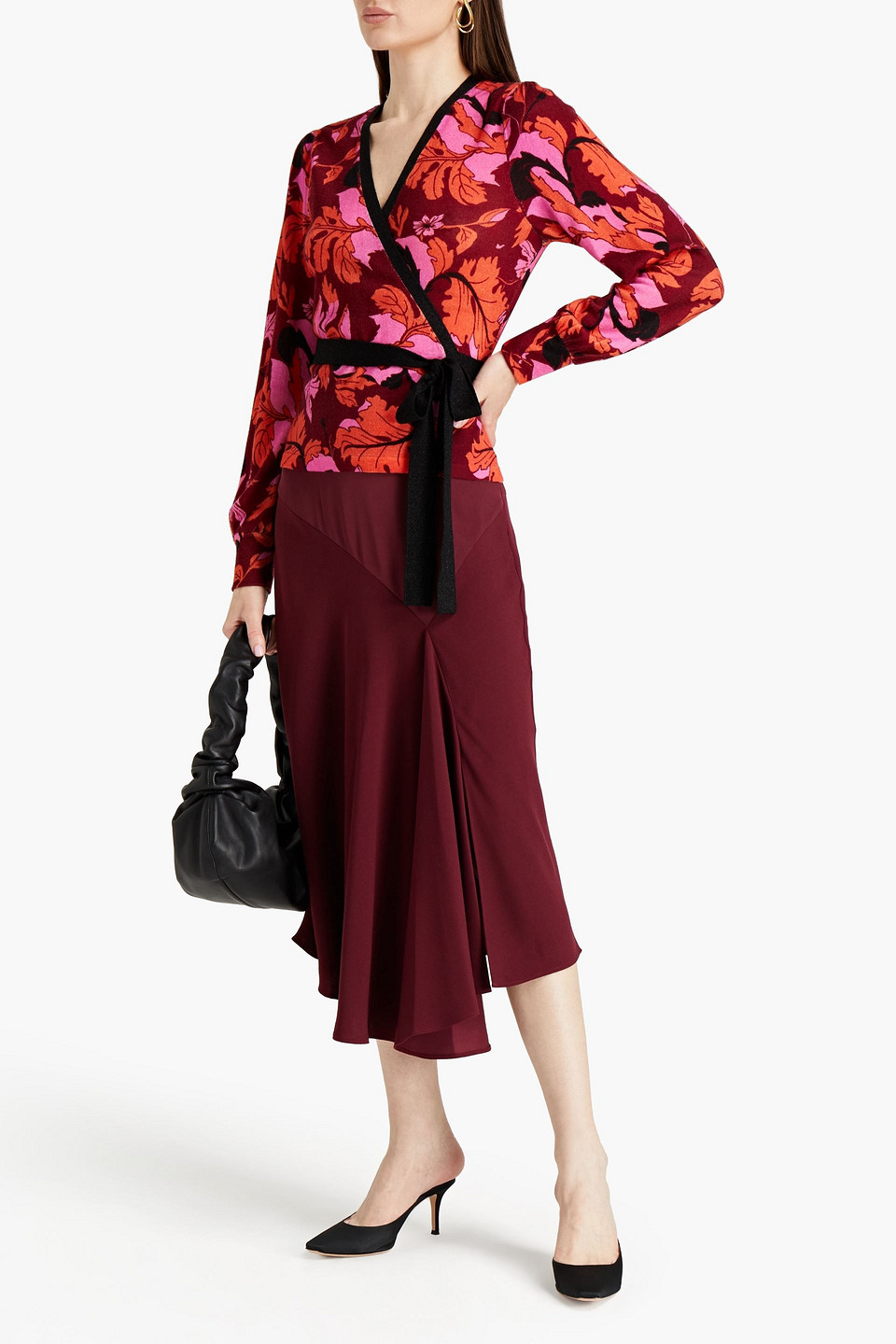 Diane Von Furstenberg Analisa Draped Crepe Midi Skirt In Burgundy