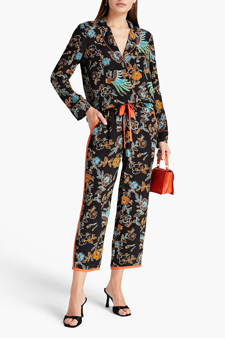 Diane Von Furstenberg Halsey Floral-print Crepe De Chine Shirt In Black