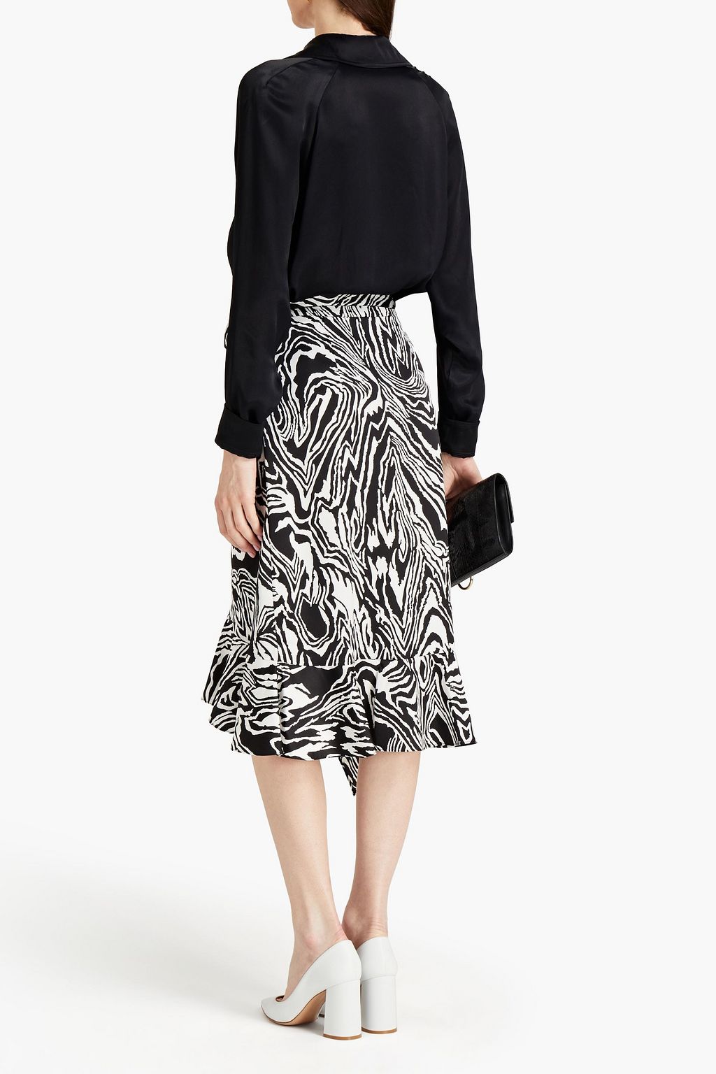 DIANE VON FURSTENBERG Reem ruffled zebra-print satin-crepe midi skirt ...