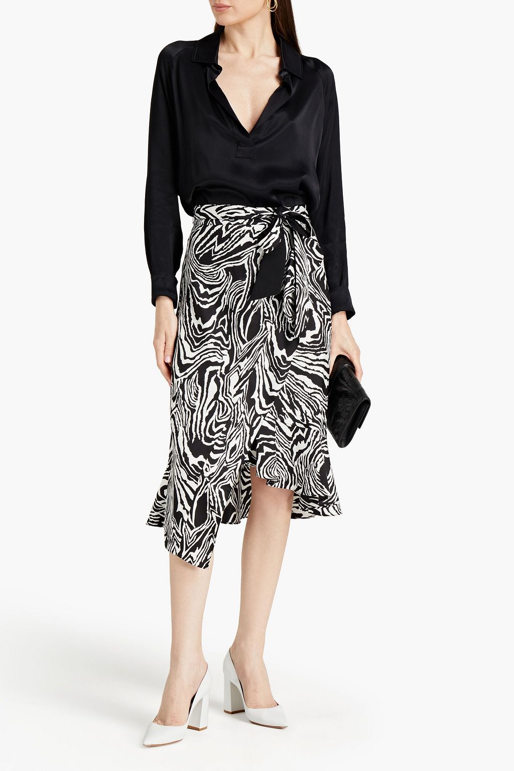 DIANE VON FURSTENBERG Reem ruffled zebra-print satin-crepe midi skirt