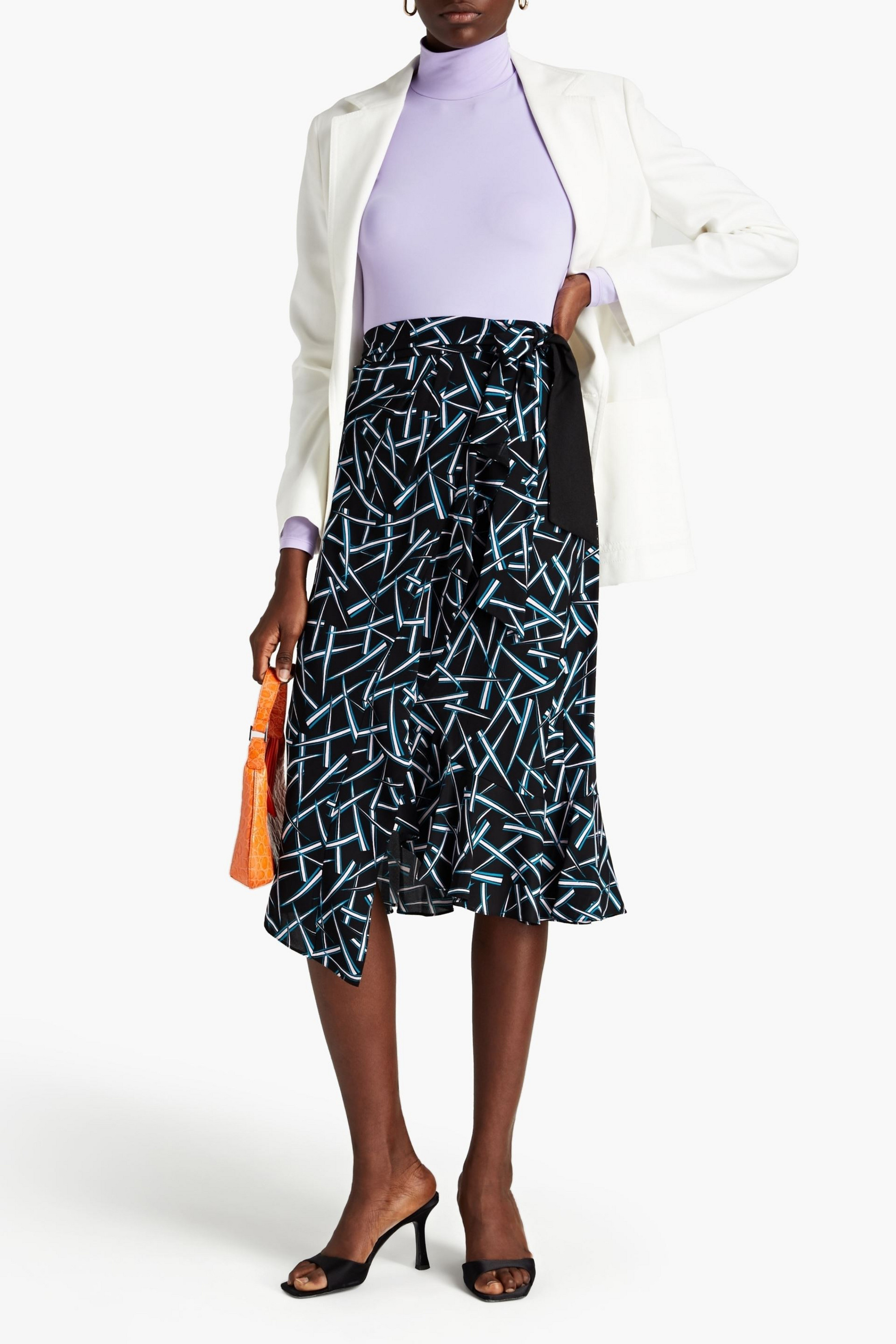 Diane von Furstenberg Reem ruffled printed crepe midi skirt