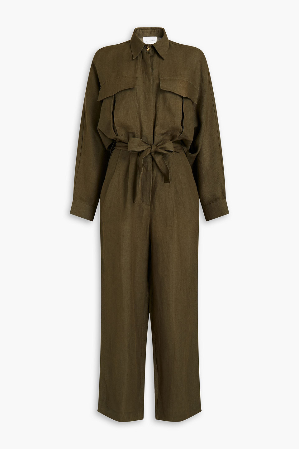 Piece Of White Oliver Pleated Linen Jumpsuit In Green