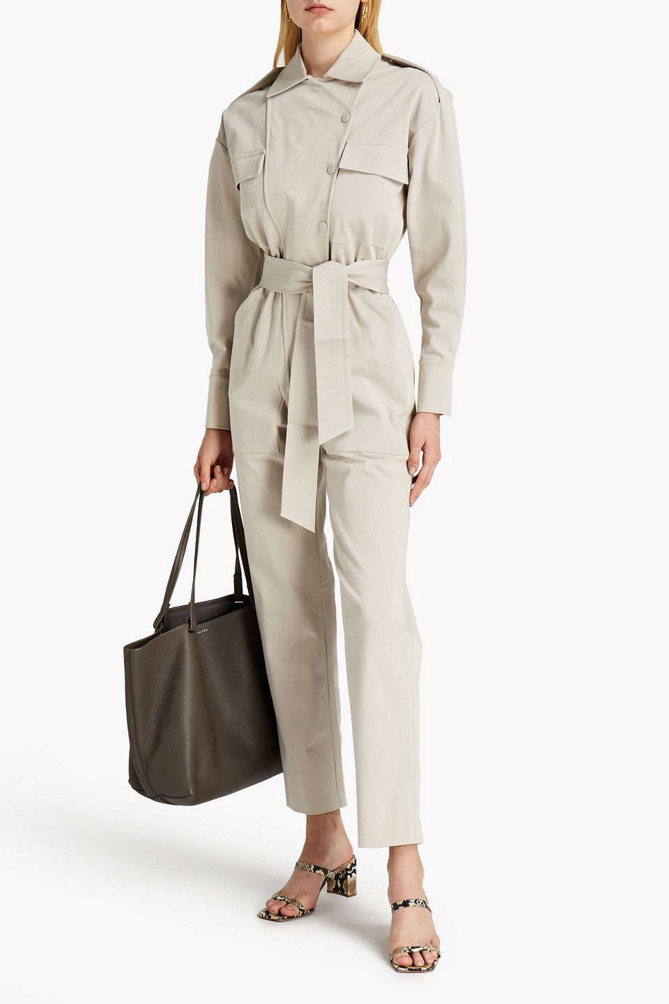 Piece Of White Melanie Belted Twill Jumpsuit In Neutrals