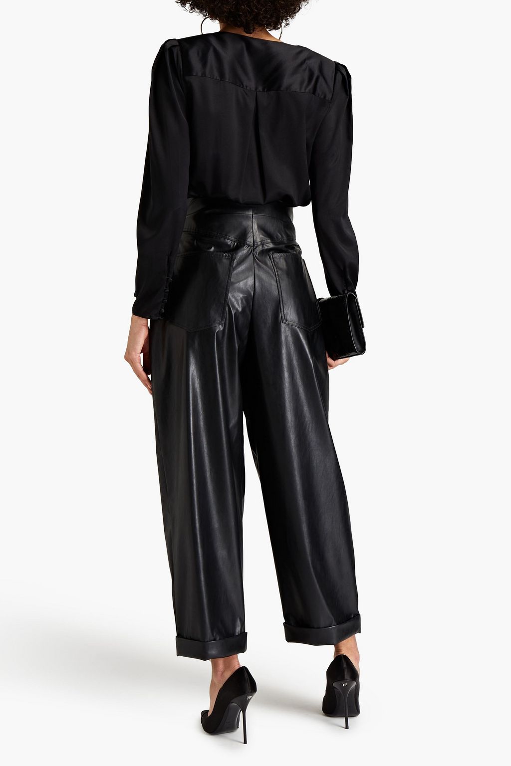 BALMAIN Pleated faux leather tapered pants