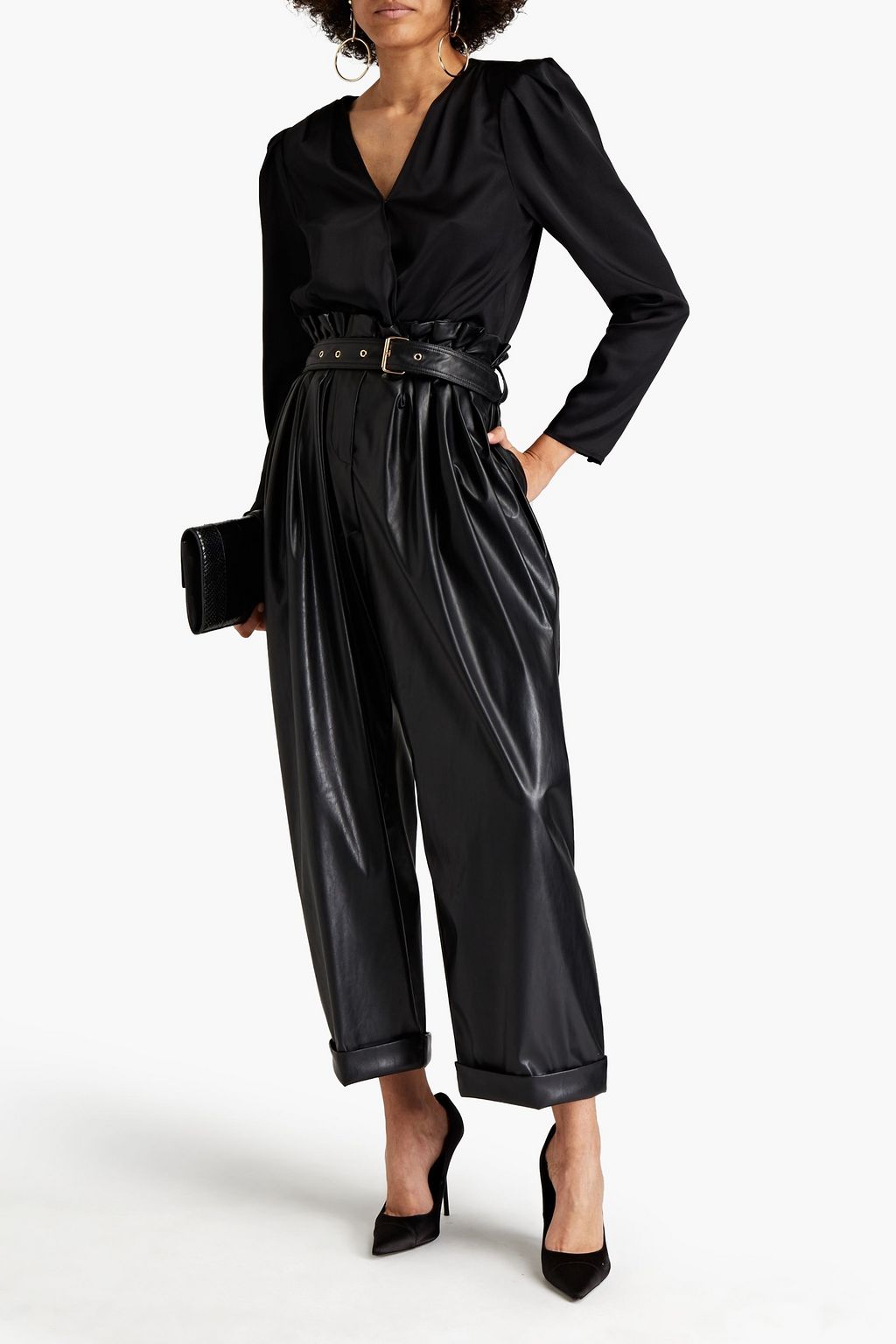 BALMAIN Pleated faux leather tapered pants
