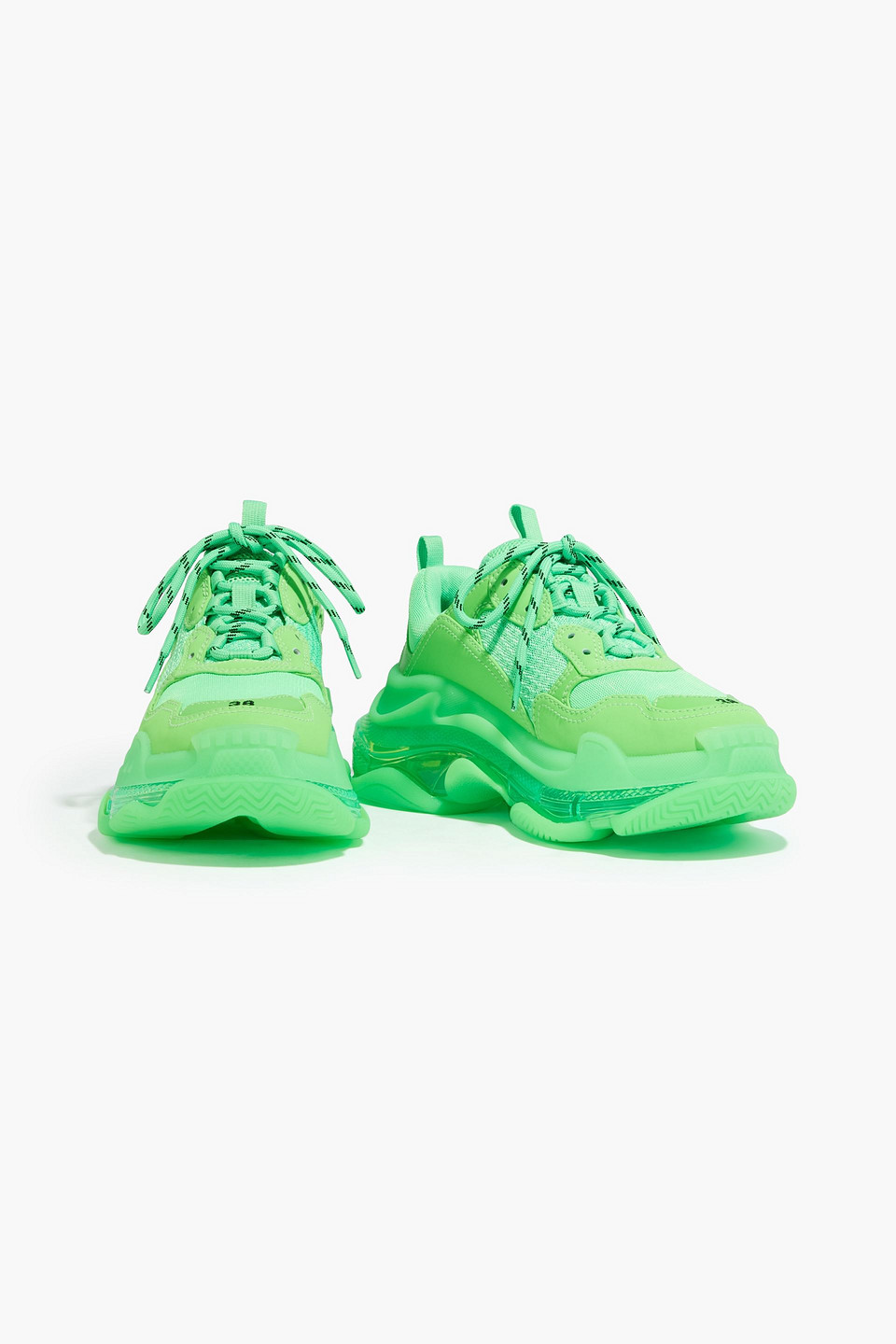 Green Triple S faux-leather and mesh trainers, Balenciaga