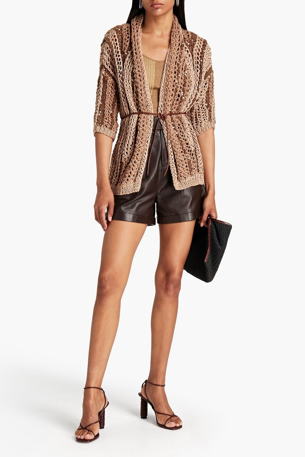 BRUNELLO CUCINELLI Sequin-embellished open-knit cotton cardigan