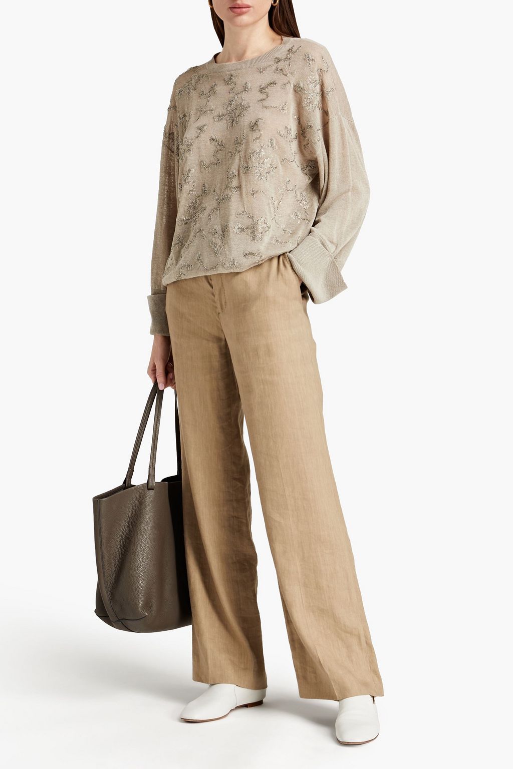 BRUNELLO CUCINELLI Embellished linen-blend sweater