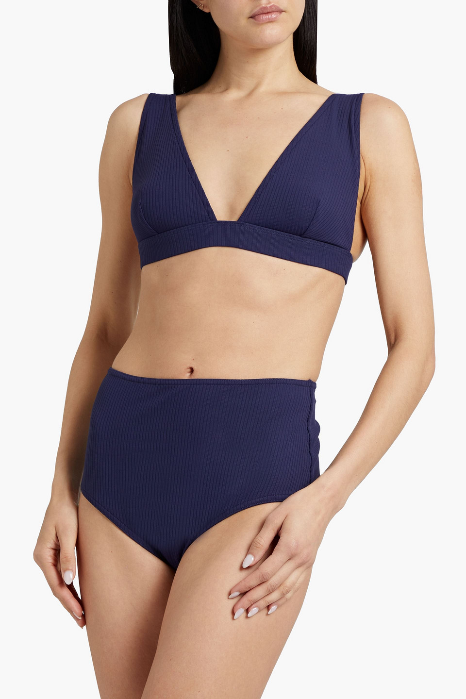 Shop Zimmermann Ribbed Triangle Bikini Top In Navy