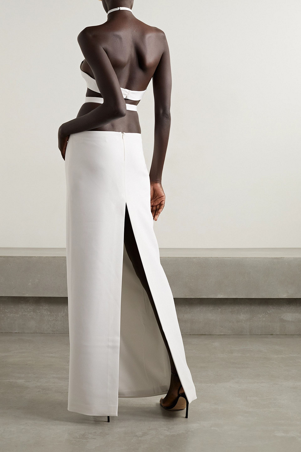 Monot Cutout Crepe Halterneck Gown In White