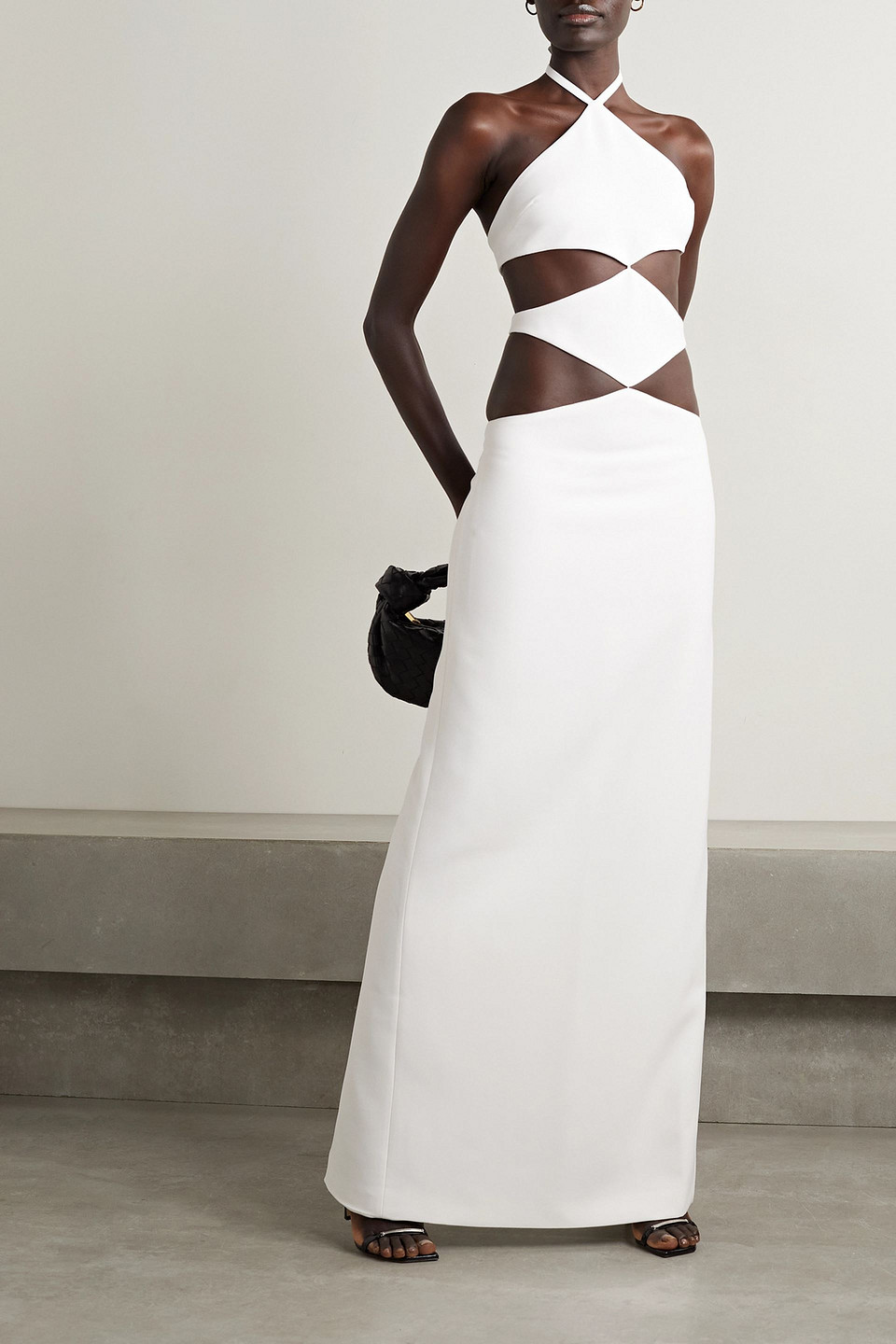 Monot Cutout Crepe Halterneck Gown In White
