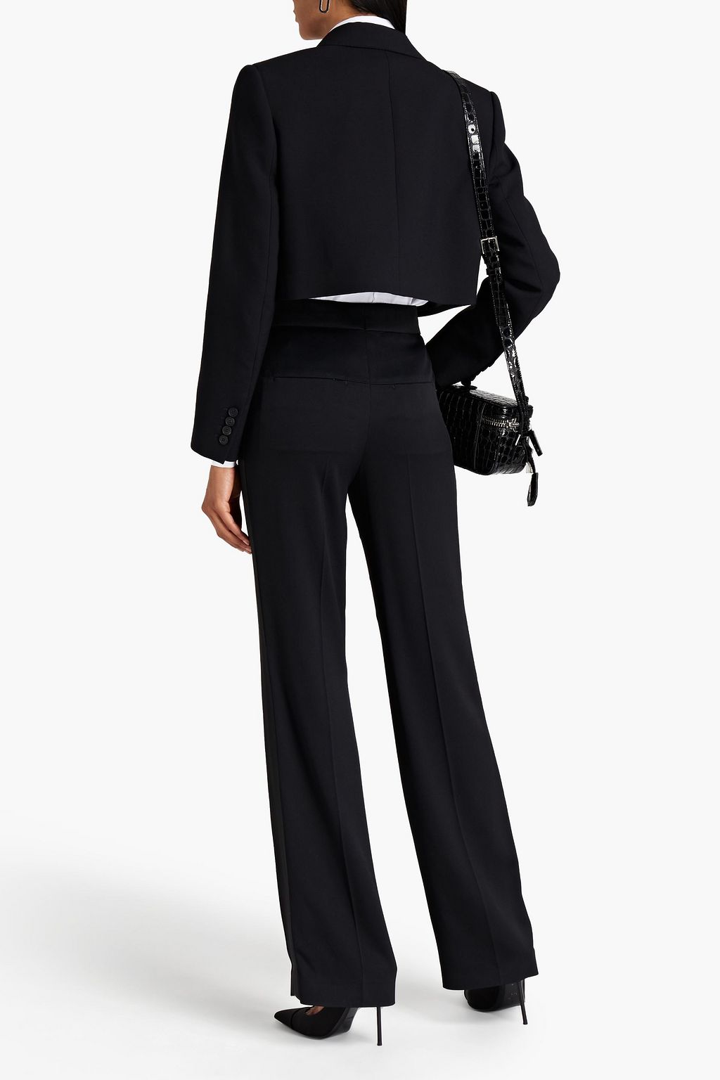 MCQUEEN Double-breasted cropped wool-blend crepe blazer