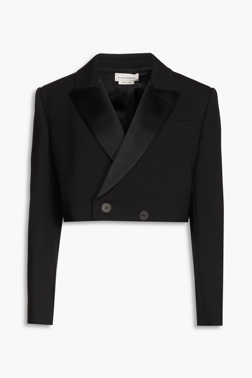 Alexander Mcqueen Double-breasted Cropped Wool-blend Crepe Blazer In Black