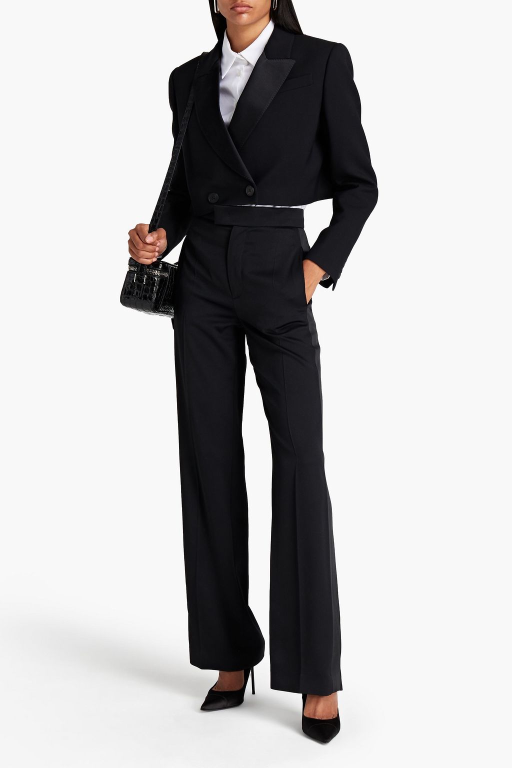 MCQUEEN Double-breasted cropped wool-blend crepe blazer