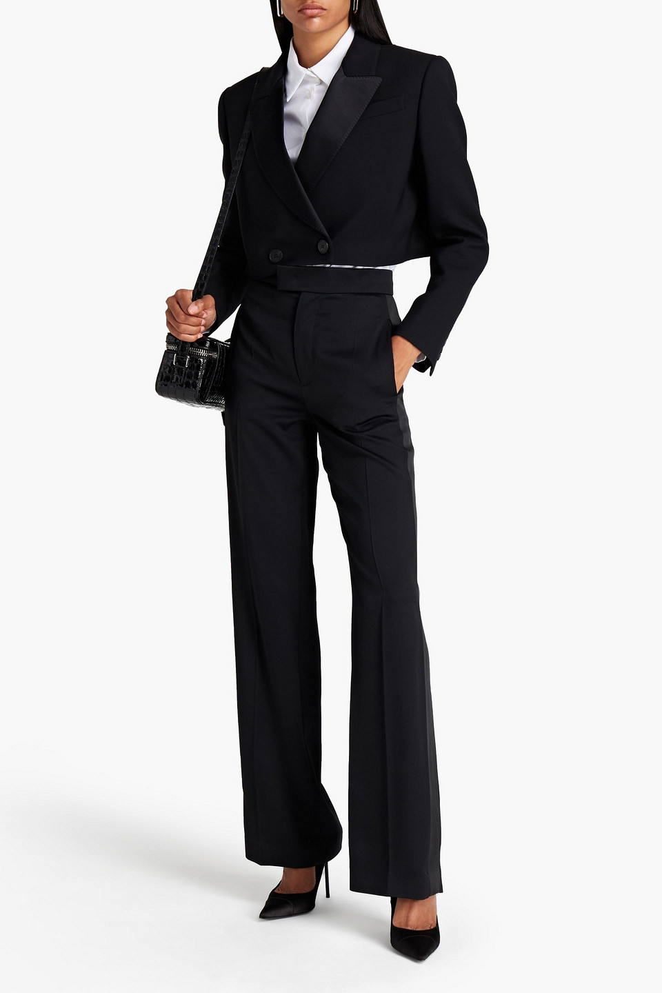 Alexander Mcqueen Double-breasted Cropped Wool-blend Crepe Blazer In Black