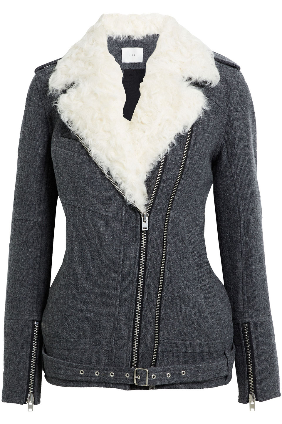 Iro Cidji Shearling-trimmed Brushed Twill Biker Jacket In Dark Gray