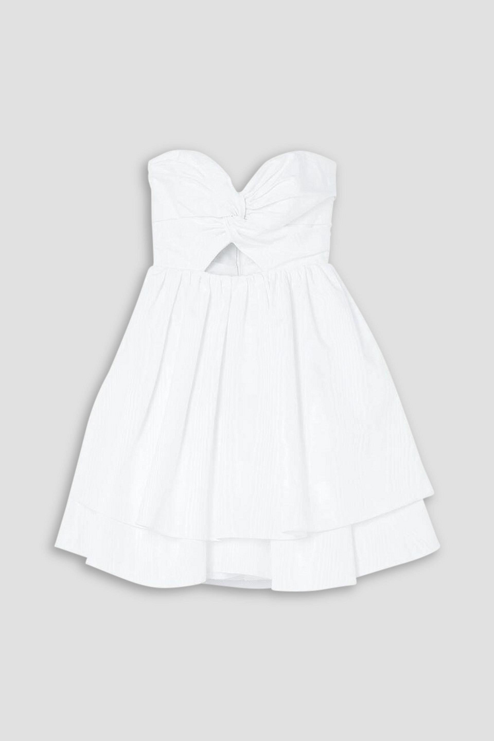 Carolina Herrera Strapless Tiered Ruffled Cutout Moire-taffeta Mini Dress In White