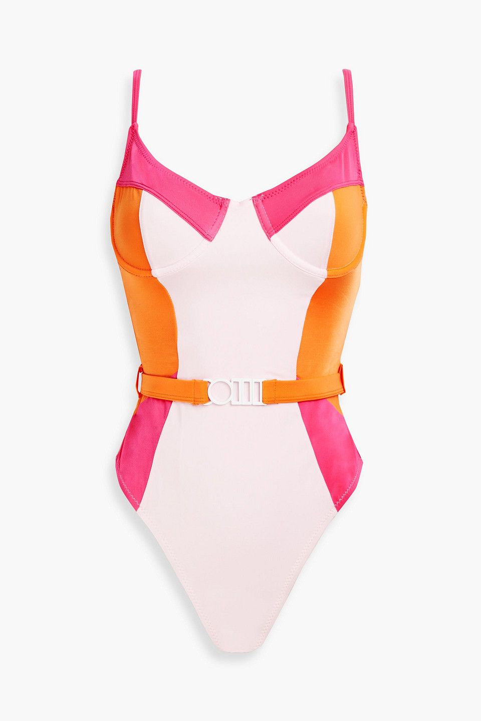 Shop Solid & Striped The Spencer Belted Color-block Swimsuit In Pastel Pink