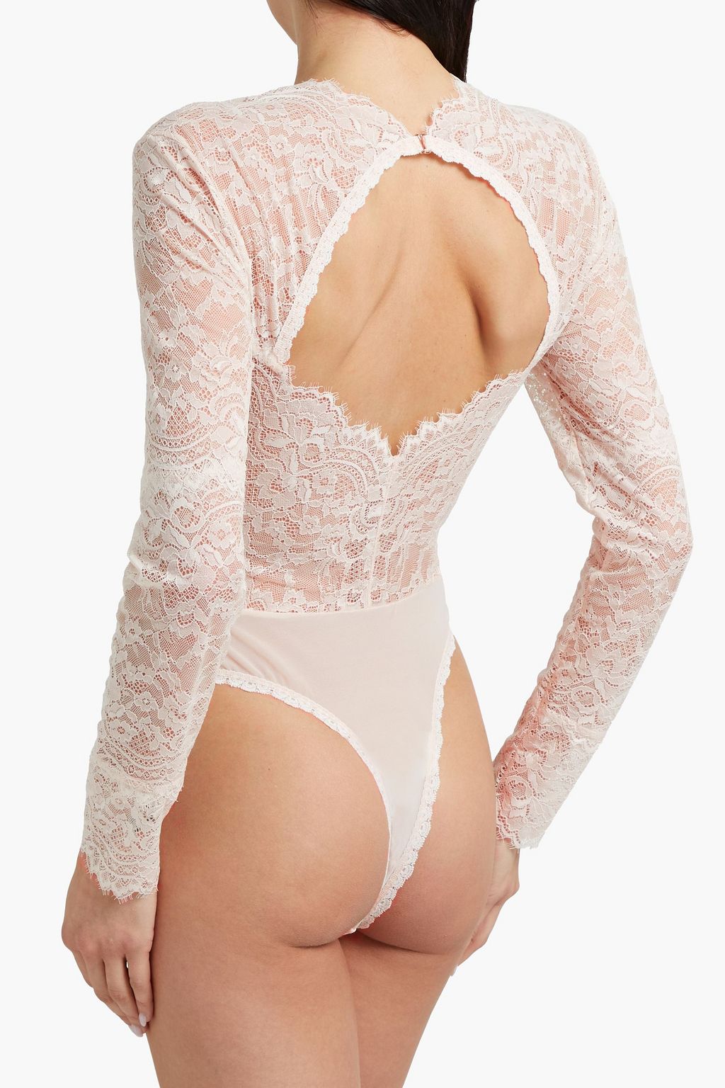 MONIQUE LHUILLIER X HANKY PANKY Tulle-paneled Chantilly lace bodysuit