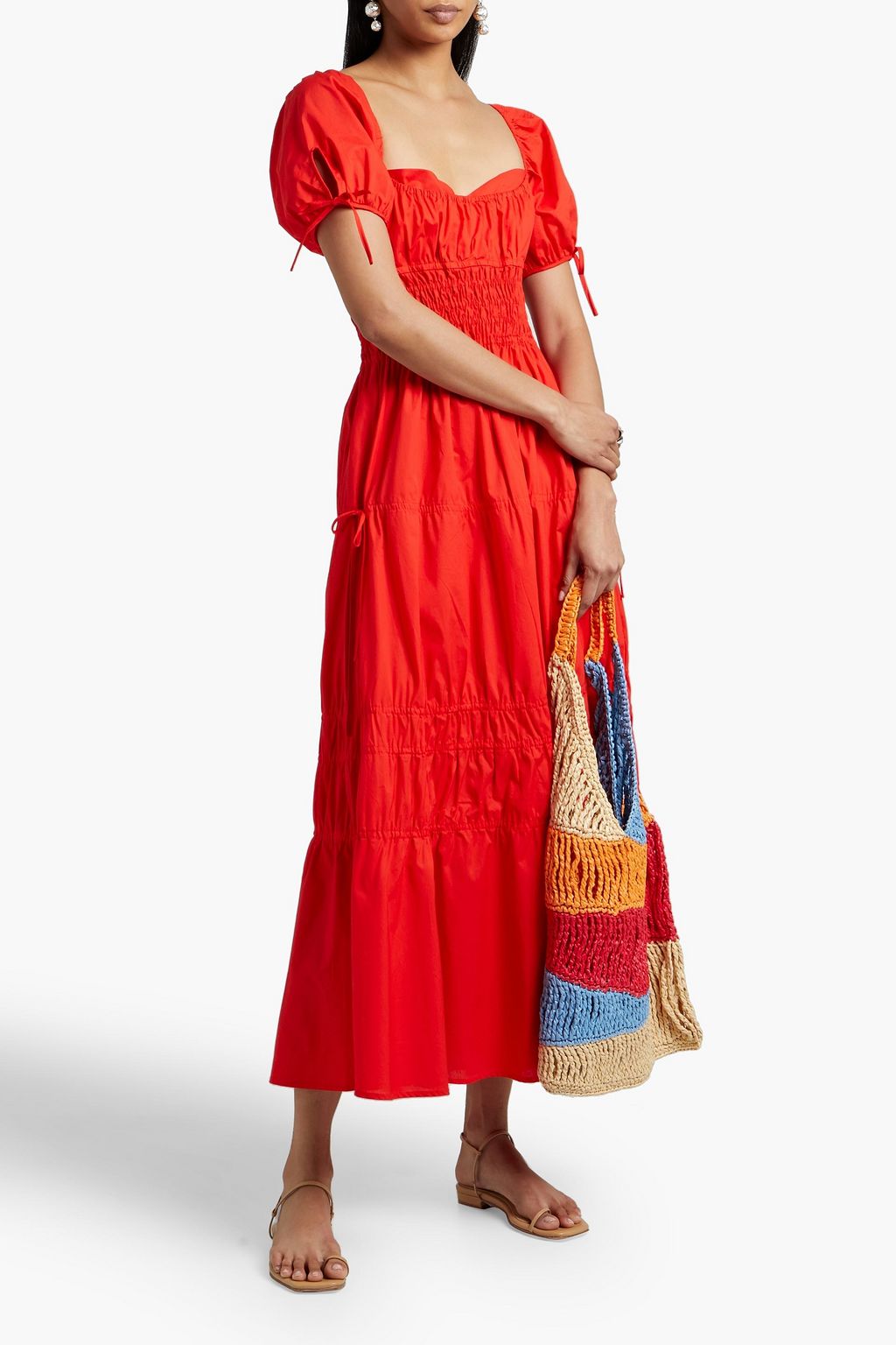 NICHOLAS Hariet tiered shirred cotton-poplin midi dress