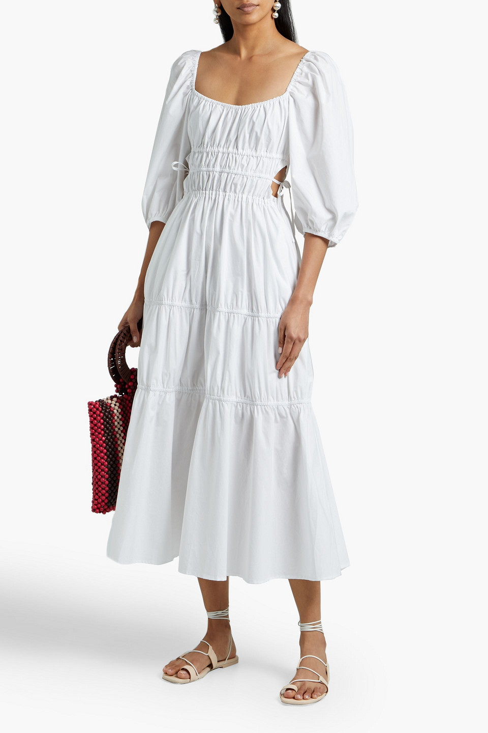 NICHOLAS HENNA CUTOUT SHIRRED COTTON-POPLIN MIDI DRESS 3074457345631428151