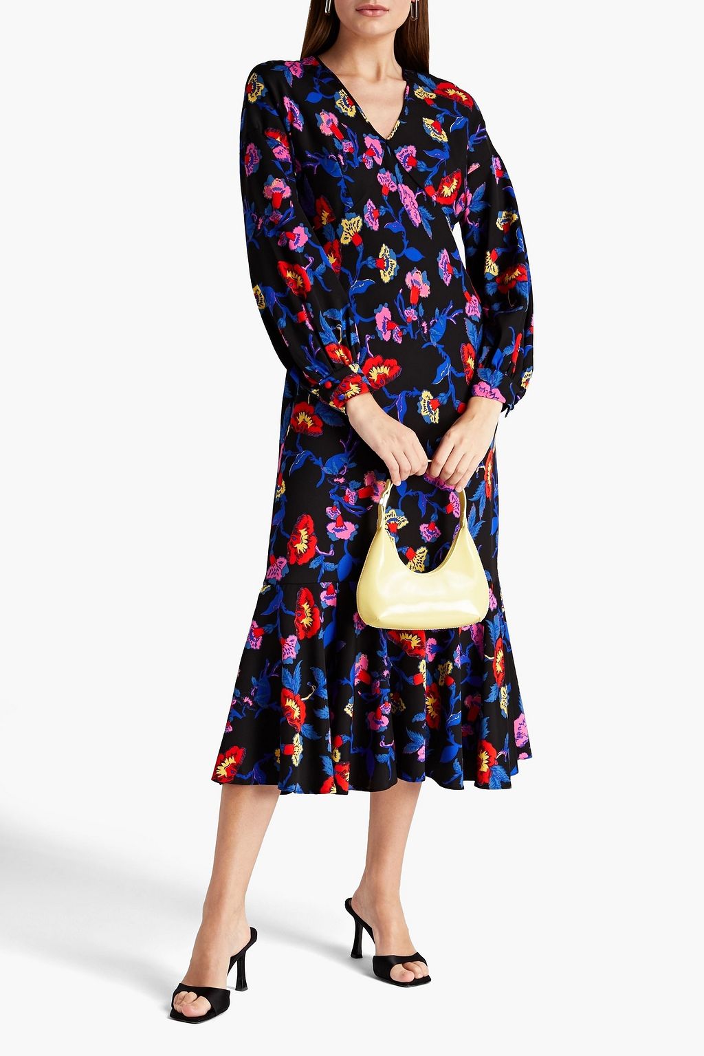 DIANE VON FURSTENBERG Luka fluted floral-print crepe midi dress