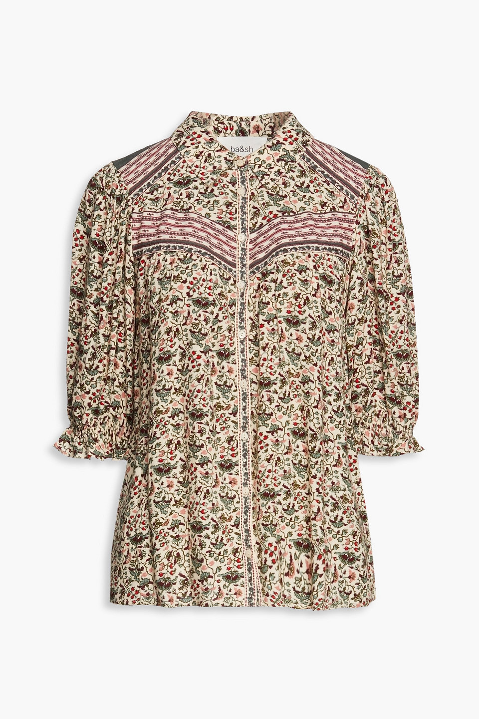 ba&sh - mel gathered floral-print crepe blouse - white - 0