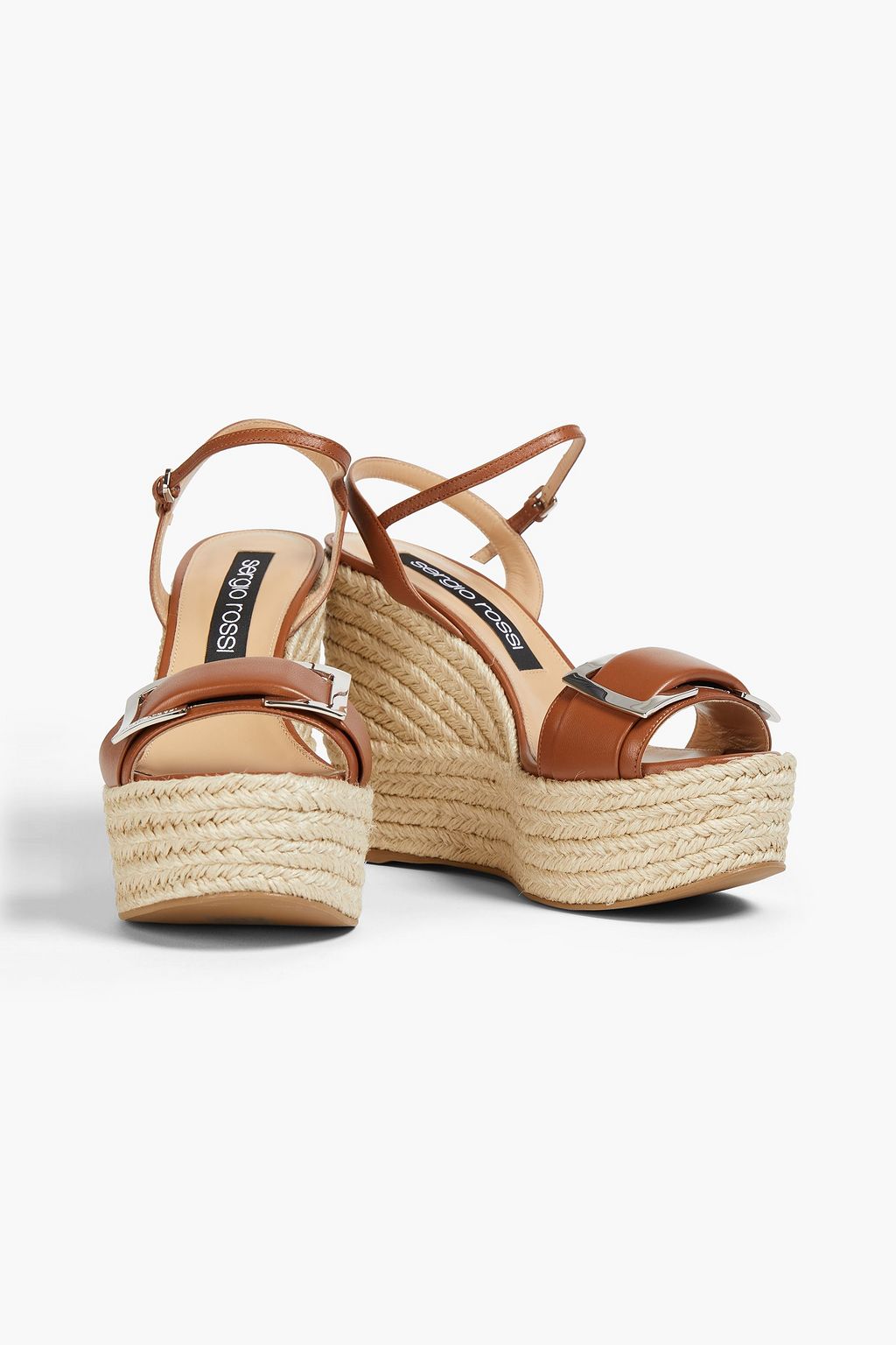 SERGIO ROSSI Buckled leather wedge platform sandals