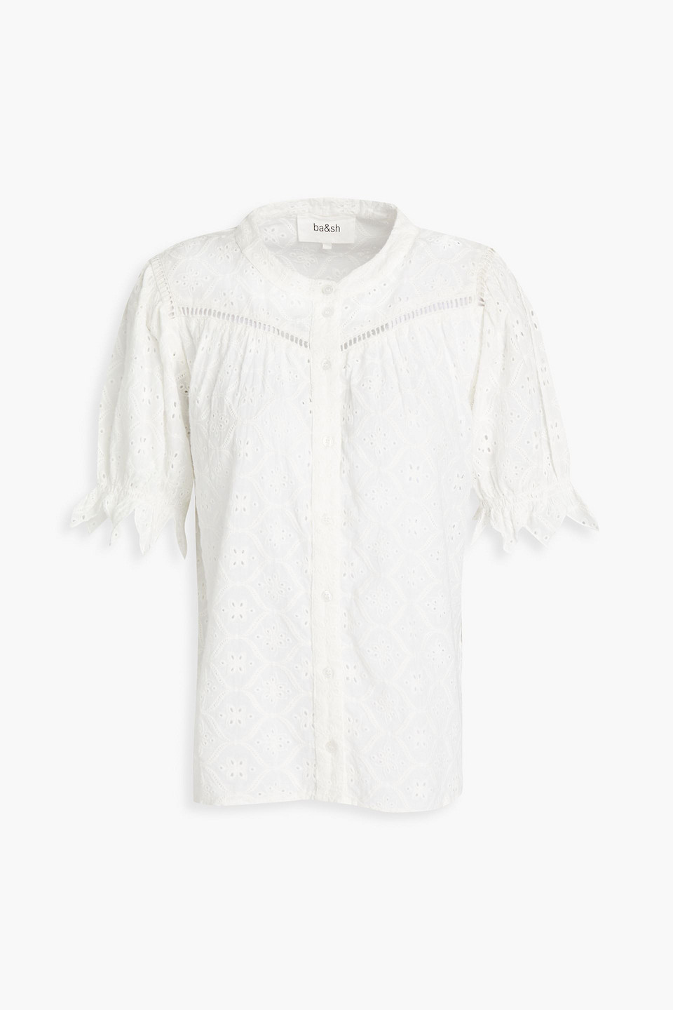 ba&sh - gathered lattice-trimmed broderie anglaise-cotton shirt - white - 1