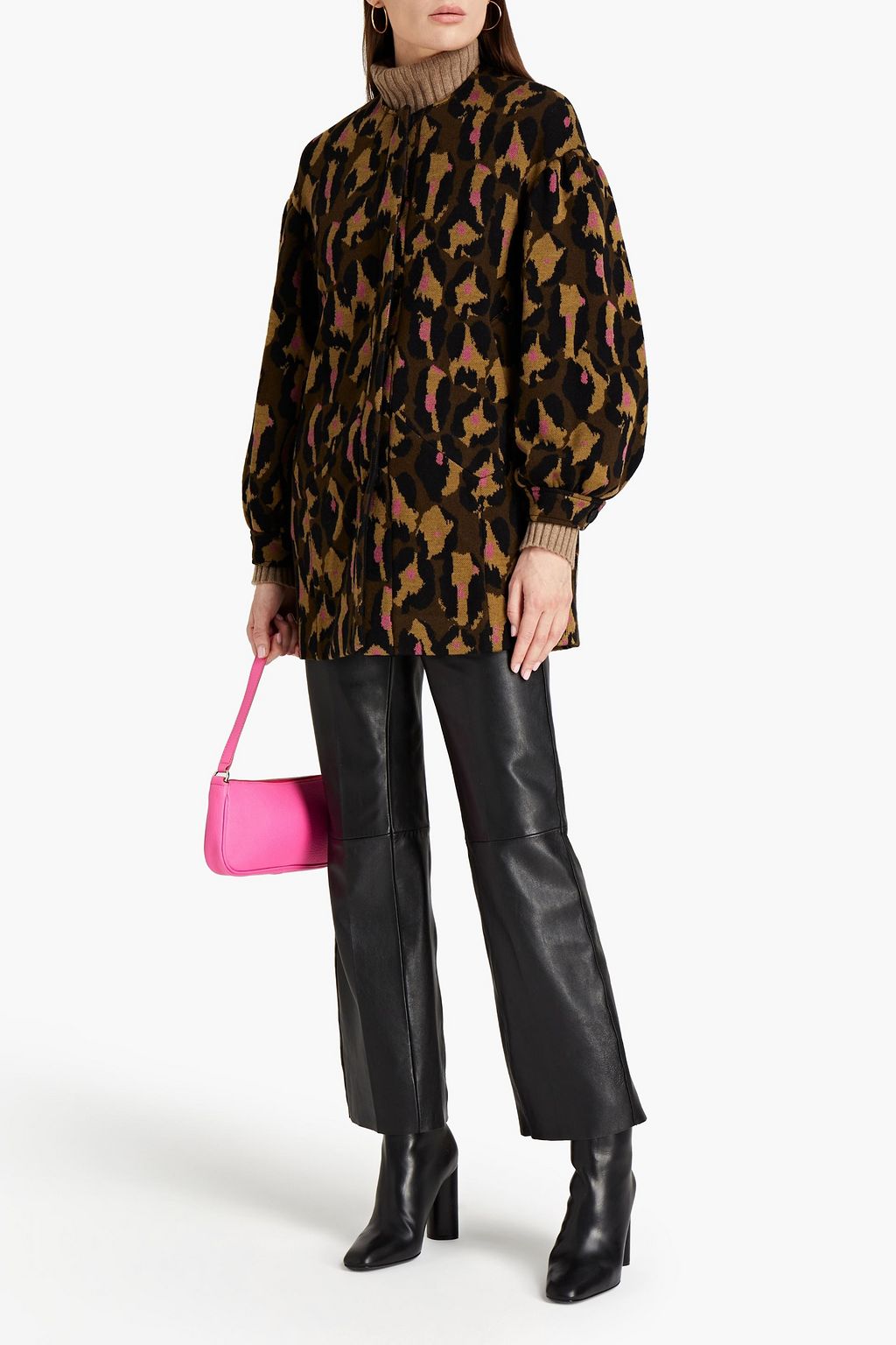 DIANE VON FURSTENBERG 자카드 니트 울 혼방 코트