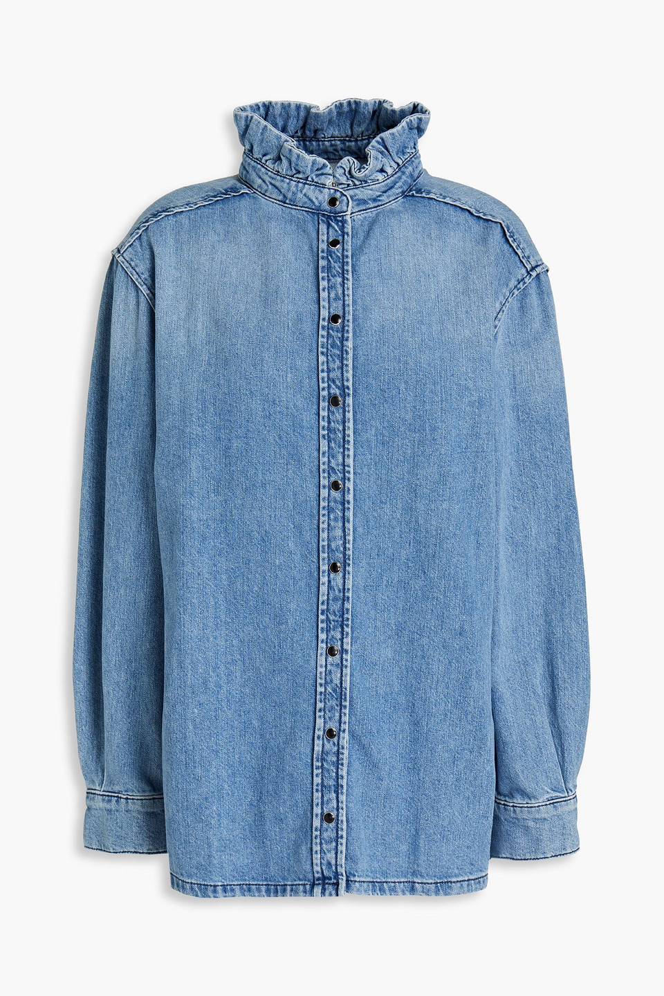 ba&sh - shin ruffle-trimmed pleated denim shirt - blue - 1