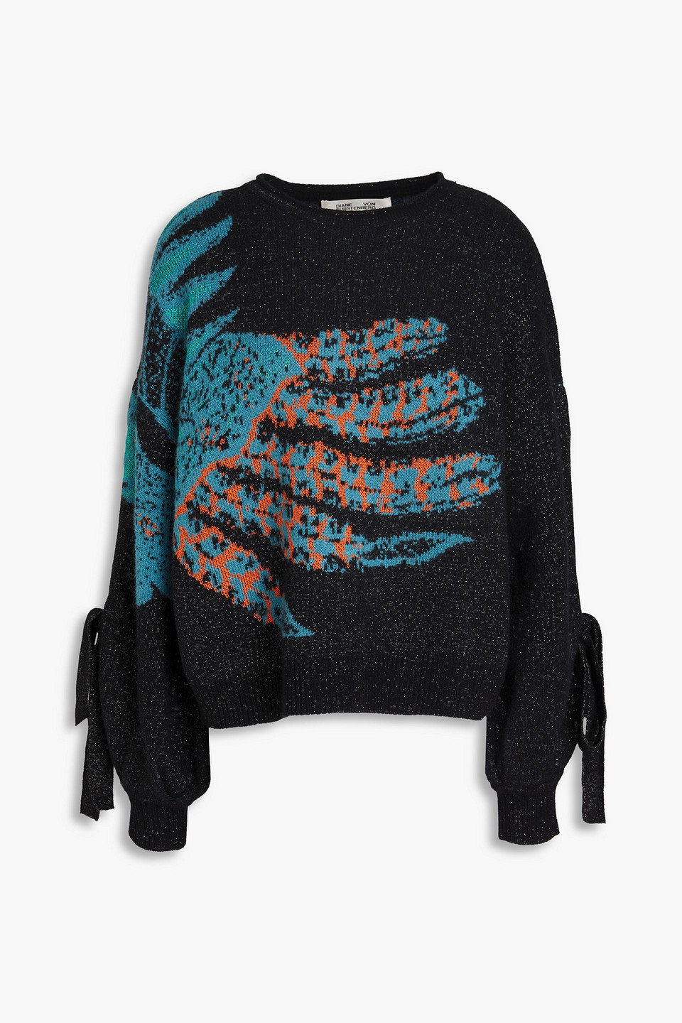 diane von furstenberg - jasleen metallic jacquard-knit wool sweater - black - xs