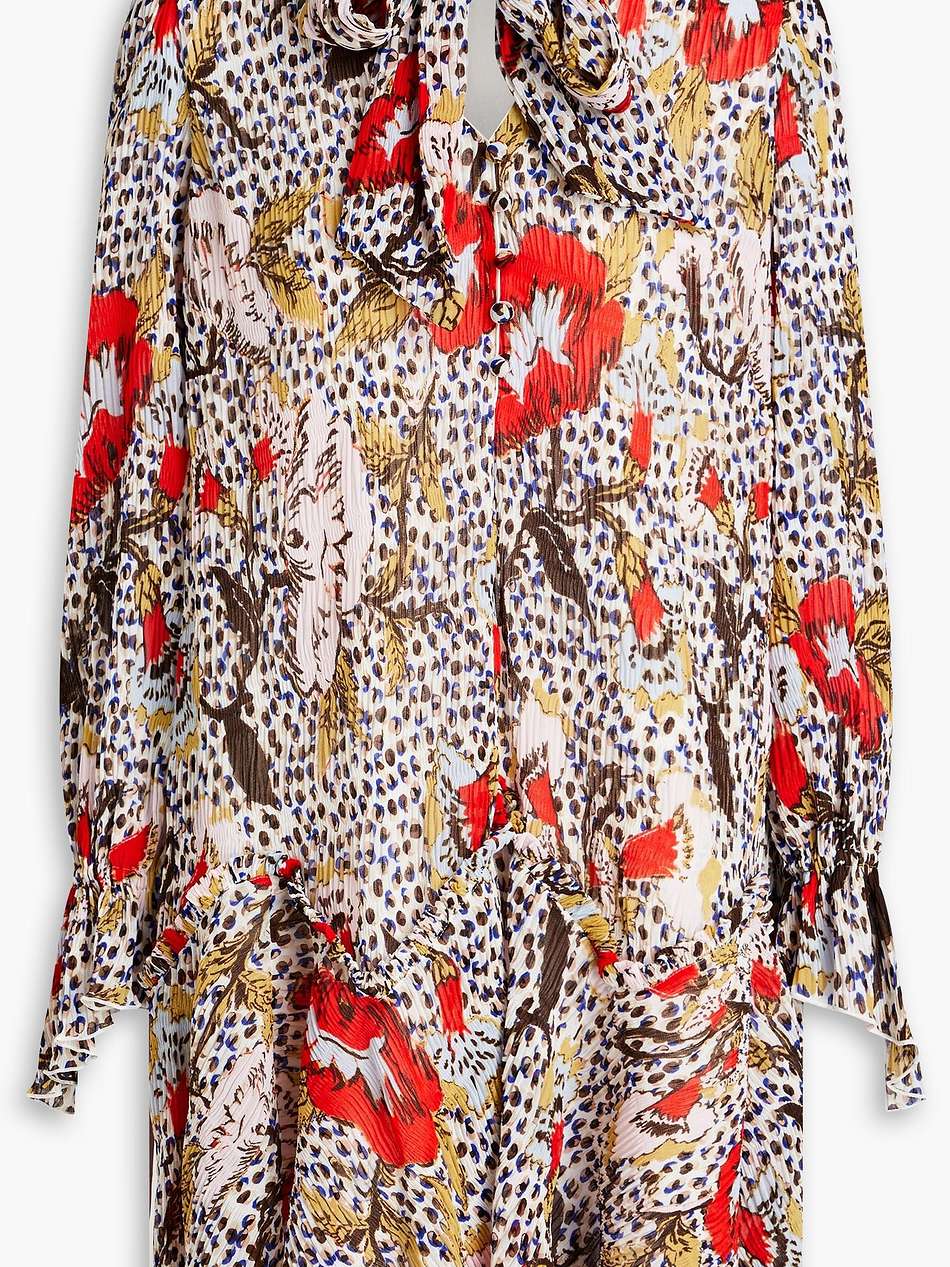 kacie floral-print plissé-chiffon mini dress
