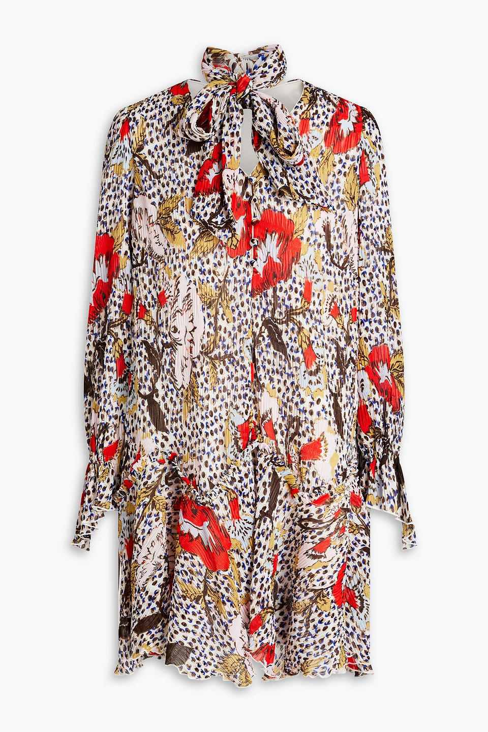 Kacie floral-print plissé-chiffon mini dress