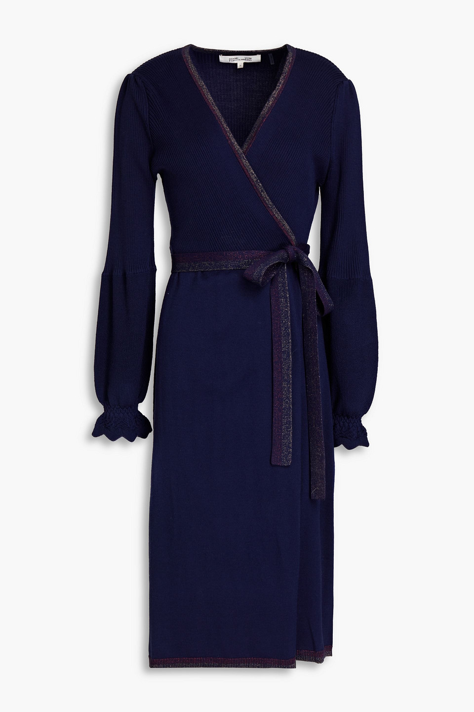 diane von furstenberg - pola ribbed-knit midi wrap dress - blue - xs
