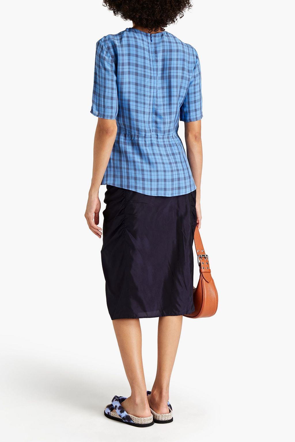 ACNE STUDIOS Ruched gingham taffeta peplum top