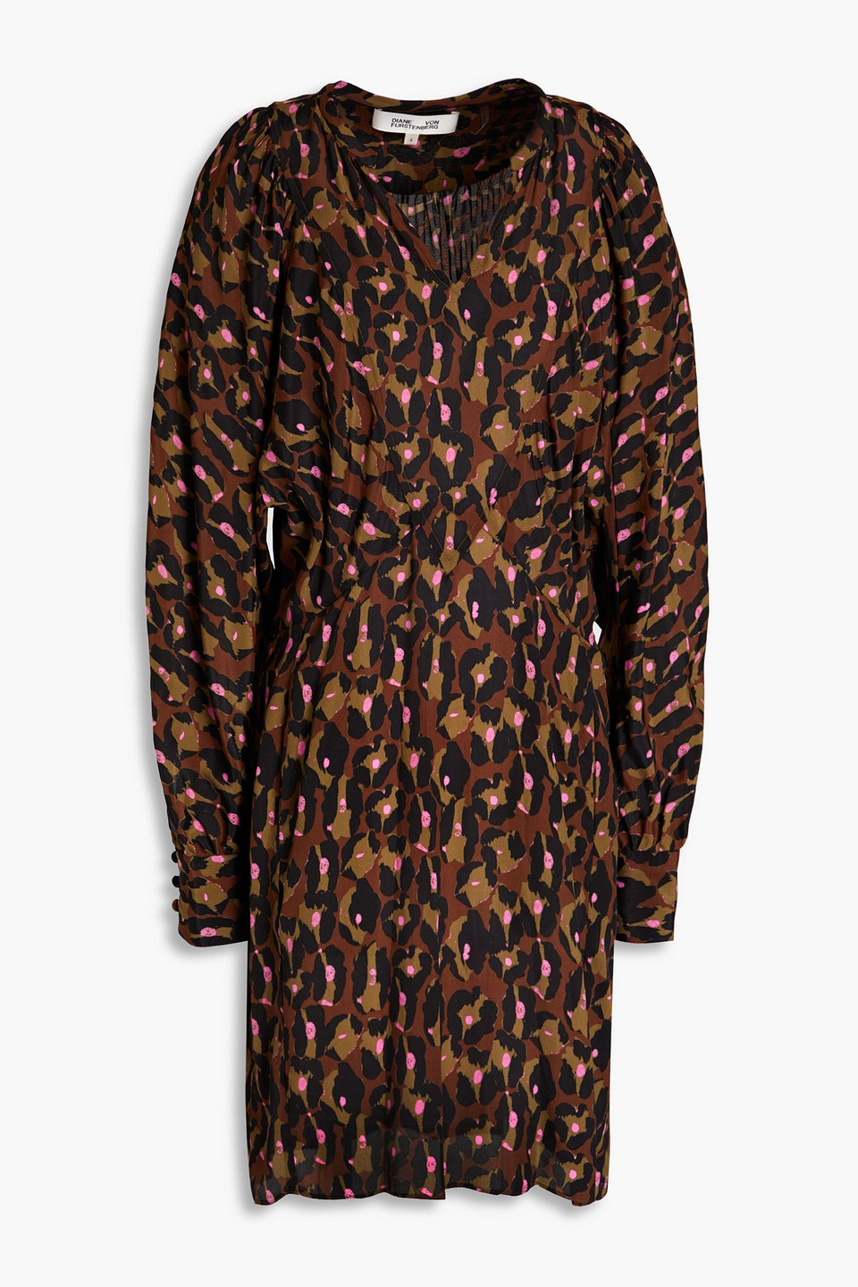 Dollie gathered printed crepe de chine mini dress