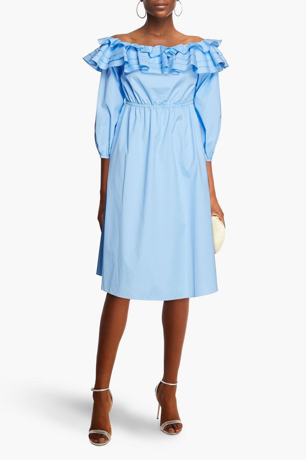 JASON WU Off-the-shoulder ruffled cotton-blend poplin dress