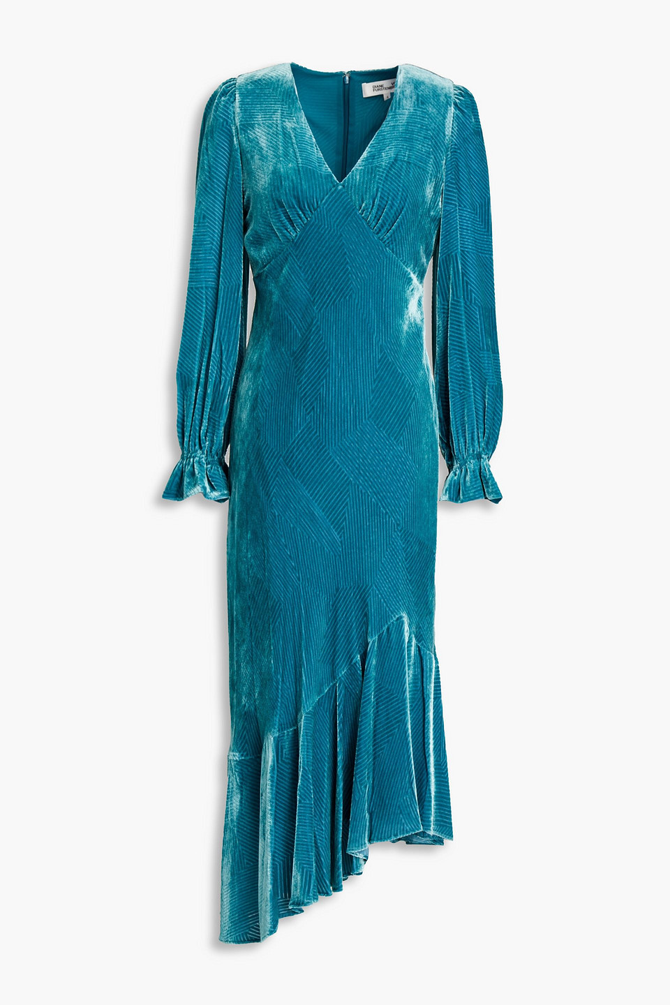 Manal gathered devoré-velvet midi dress