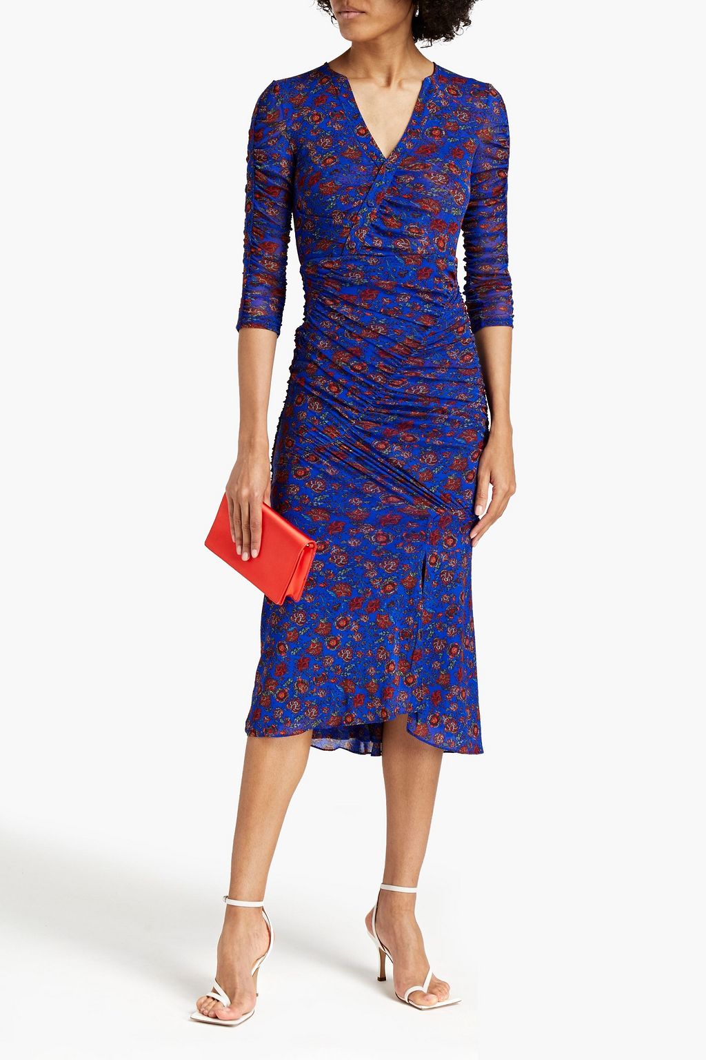 Briella Ruched Mesh Dress Willow Flower Petite | Diane Von Furstenberg Womens Cocktail Dresses 