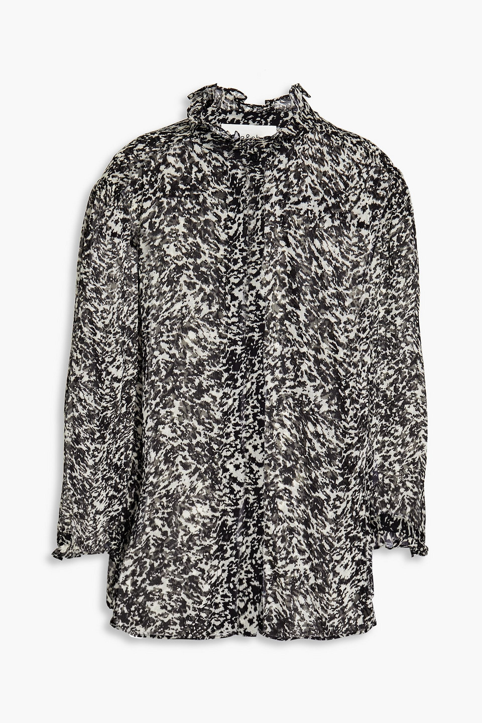 Ba&sh Ruffle-trimmed printed crepon blouse