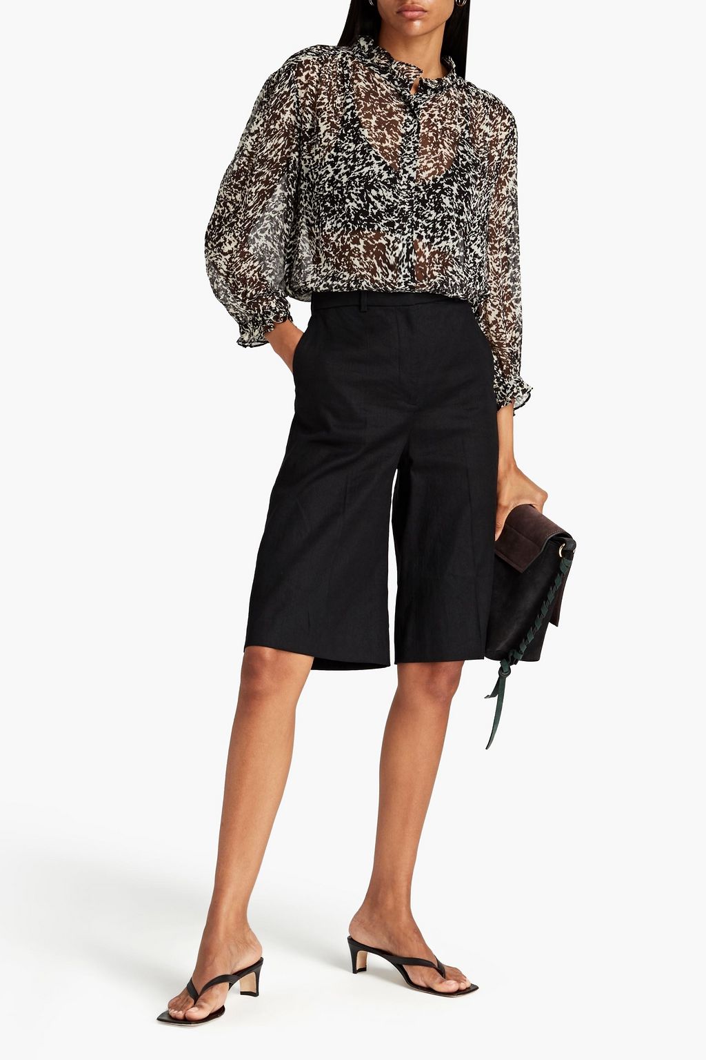 BA&SH Ruffle-trimmed printed crepon blouse