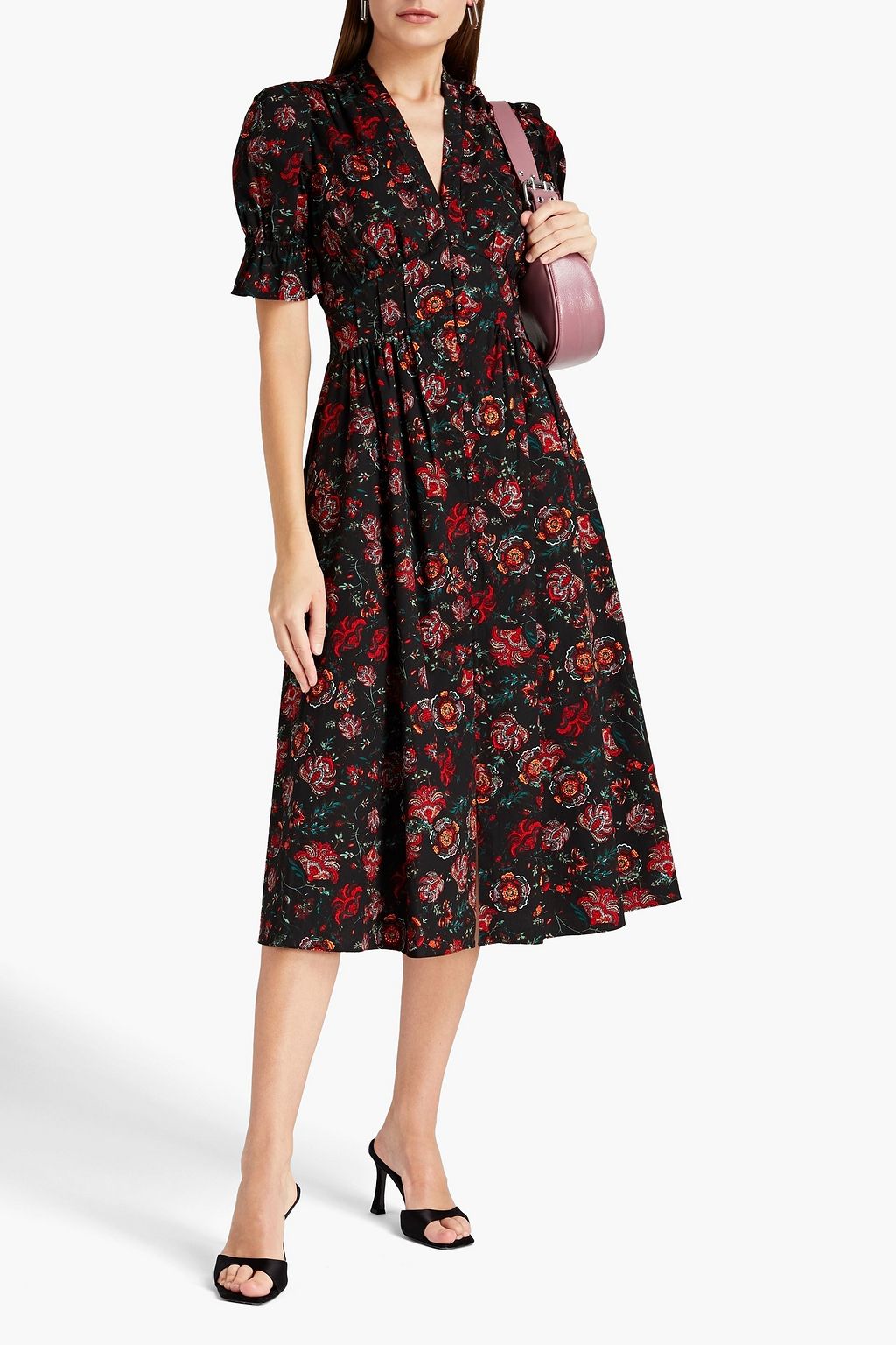 DIANE VON FURSTENBERG Erica gathered floral-print cotton-blend poplin midi dress